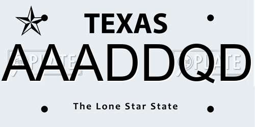 AAADDQD Texas License Plate