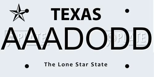 AAADODD Texas License Plate