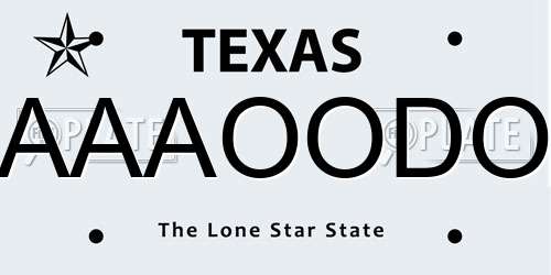 AAAOODO Texas License Plate
