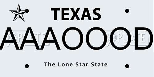 AAAOOOD Texas License Plate