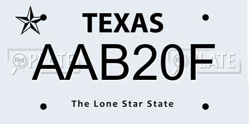 AAB20F Texas License Plate