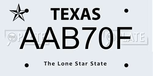 AAB70F Texas License Plate