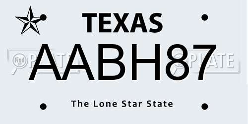 AABH87 Texas License Plate