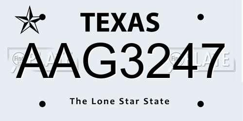AAG3247 Texas License Plate