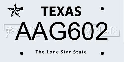 AAG602 Texas License Plate