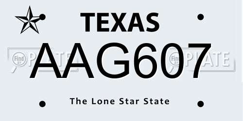 AAG607 Texas License Plate