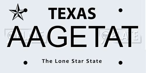 AAGETAT Texas License Plate