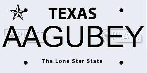 AAGUBEY Texas License Plate