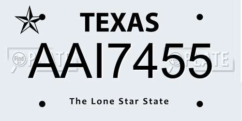 AAI7455 Texas License Plate