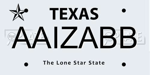 AAIZABB Texas License Plate