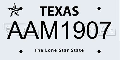 AAM1907 Texas License Plate