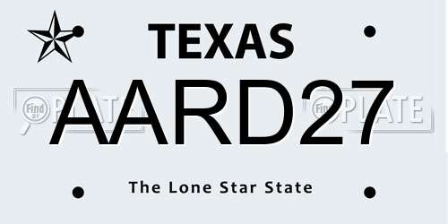 AARD27 Texas License Plate