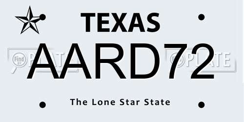 AARD72 Texas License Plate