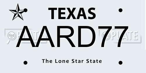 AARD77 Texas License Plate