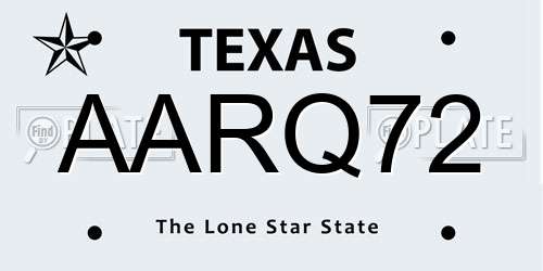 AARQ72 Texas License Plate