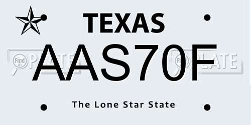 AAS70F Texas License Plate