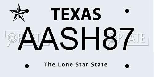 AASH87 Texas License Plate