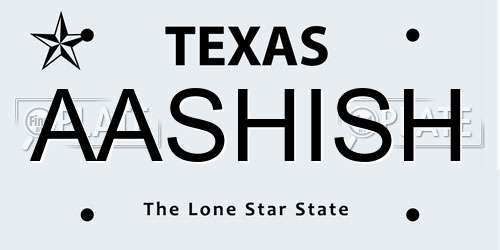 AASHISH Texas License Plate