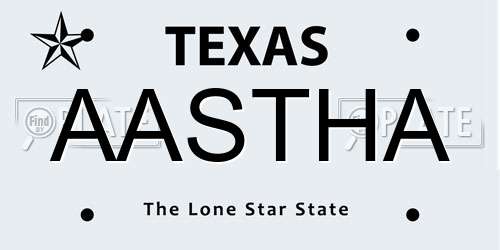 AASTHA Texas License Plate