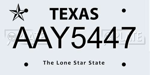 AAY5447 Texas License Plate