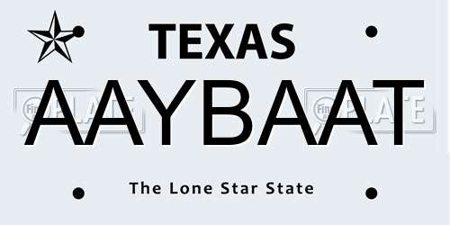 AAYBAAT Texas License Plate