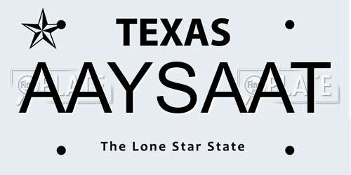 AAYSAAT Texas License Plate