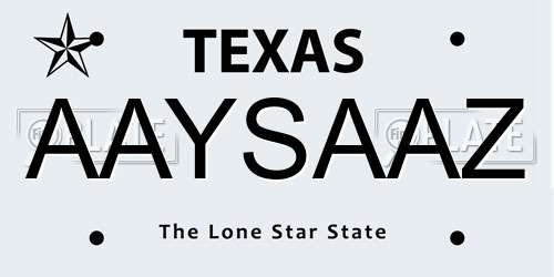 AAYSAAZ Texas License Plate