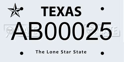 AB00025 Texas License Plate