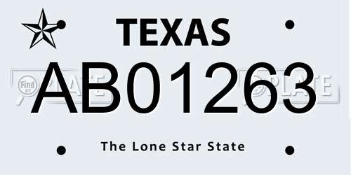 AB01263 Texas License Plate