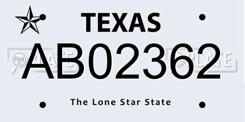 AB02362 Texas License Plate