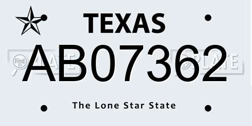 AB07362 Texas License Plate