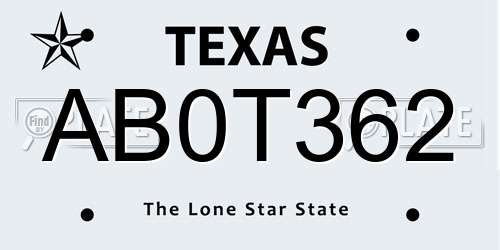 AB0T362 Texas License Plate