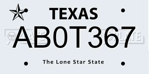 AB0T367 Texas License Plate