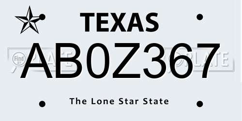 AB0Z367 Texas License Plate