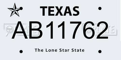 AB11762 Texas License Plate