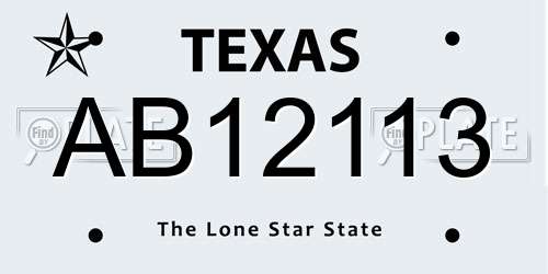 AB12113 Texas License Plate