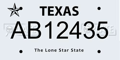 AB12435 Texas License Plate