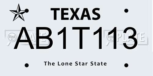 AB1T113 Texas License Plate