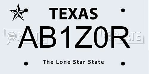 AB1Z0R Texas License Plate