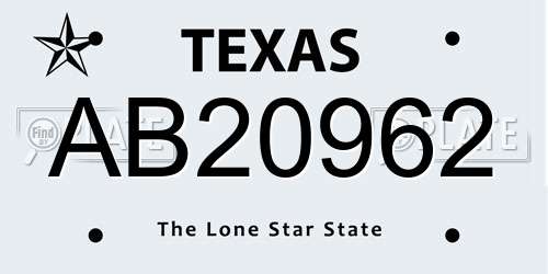 AB20962 Texas License Plate