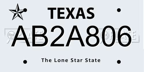 AB2A806 Texas License Plate