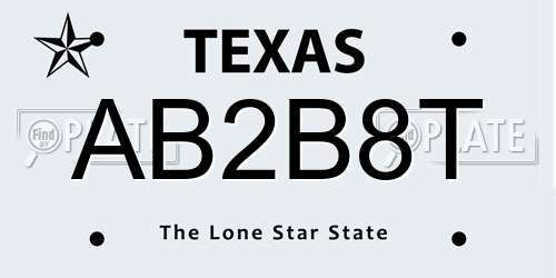 AB2B8T Texas License Plate