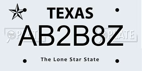 AB2B8Z Texas License Plate