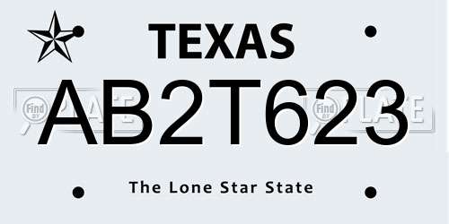AB2T623 Texas License Plate