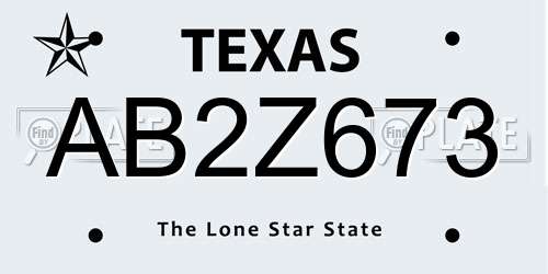 AB2Z673 Texas License Plate