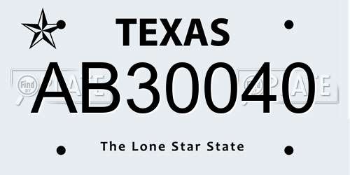 AB30040 Texas License Plate