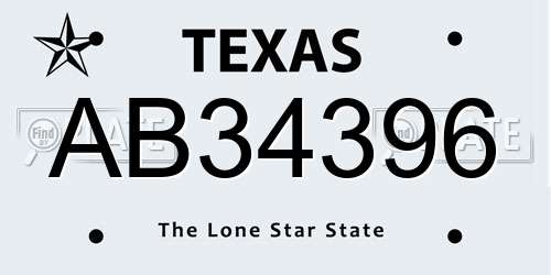 AB34396 Texas License Plate
