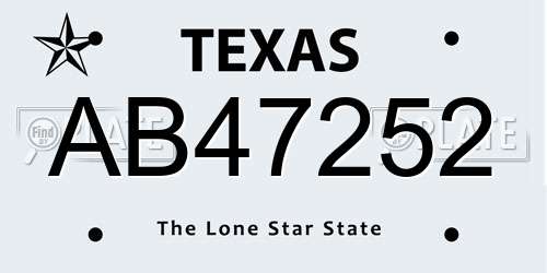 AB47252 Texas License Plate