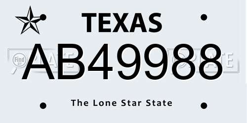 AB49988 Texas License Plate