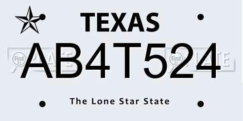 AB4T524 Texas License Plate